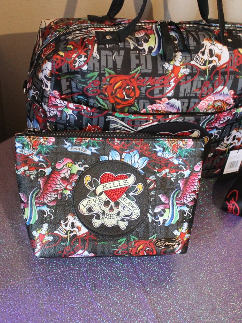 Ed Hardy Love Kills Slowly Large Makeup Travel Bag NWT